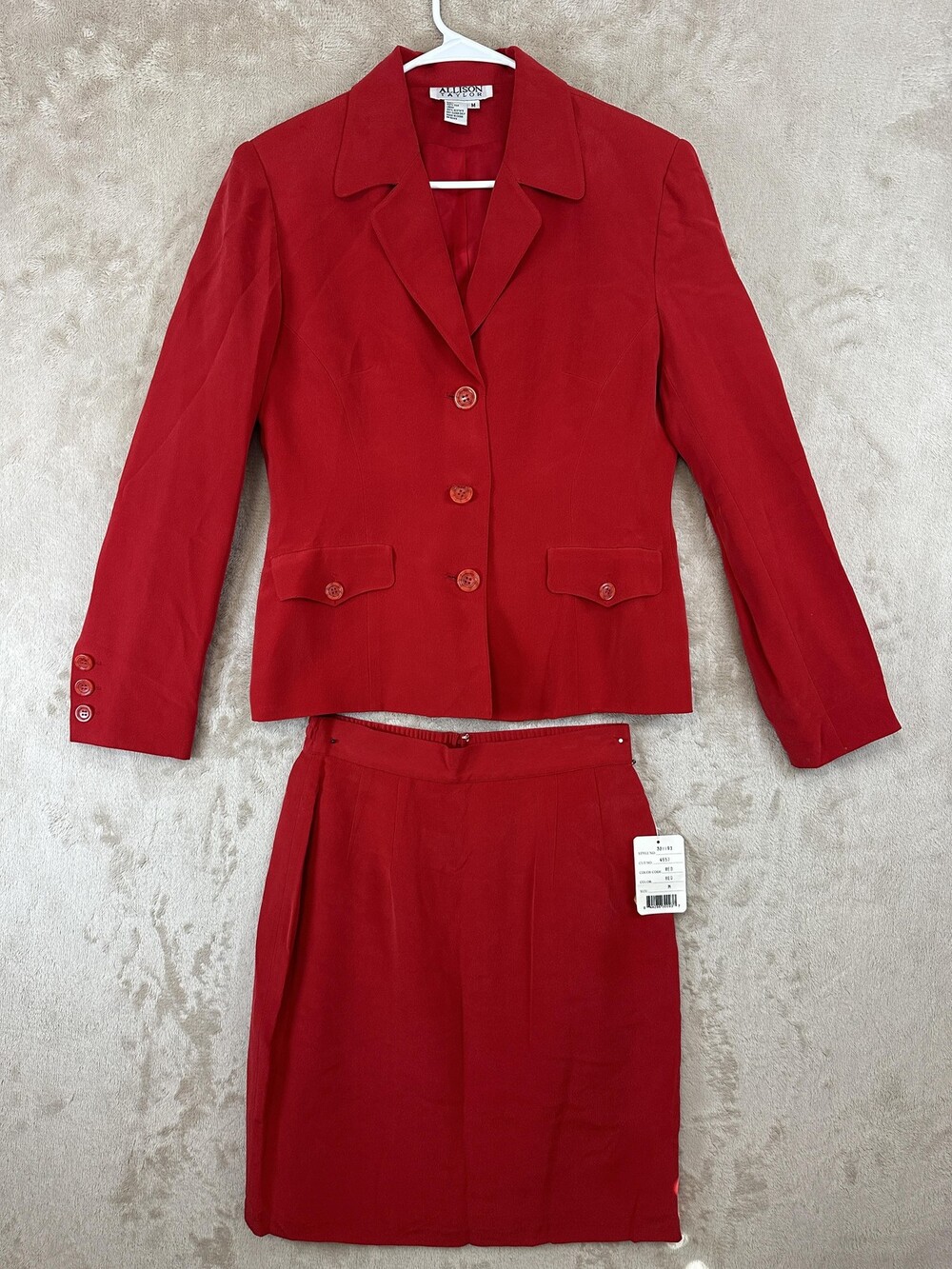 Allison Taylor Womens 2 Piece Skirt Suit Size M Red Silk Lined Career Office
